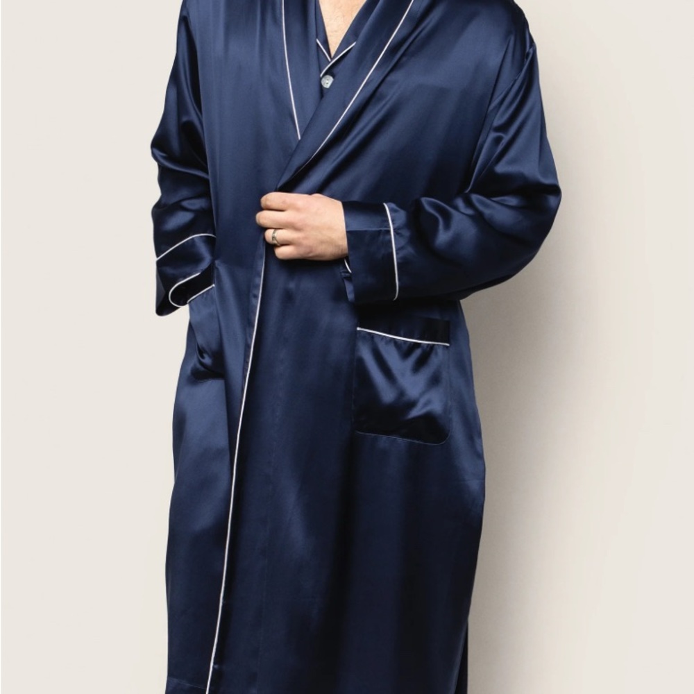 Petite Plume Men's Navy Velour Bath Robe L XL